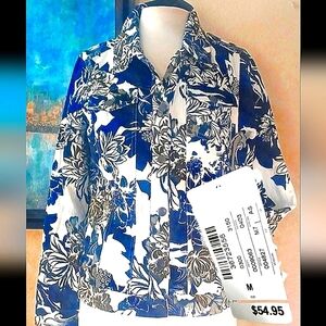 BRAND NEW!!! CHRISTOPHER AND BANKS Floral Print Jacket in Blue and White MED